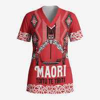 Toitu Te Tiriti Waitangi Scrub Top Red Wharenui House - Polynesian Pride