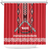 Toitu Te Tiriti Waitangi Shower Curtain Red Wharenui House LT9 Red - Polynesian Pride