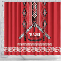 Toitu Te Tiriti Waitangi Shower Curtain Red Wharenui House LT9 - Polynesian Pride