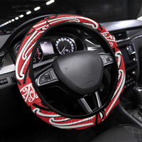 Toitu Te Tiriti Waitangi Steering Wheel Cover Red Wharenui House LT9 Universal Fit Red - Polynesian Pride