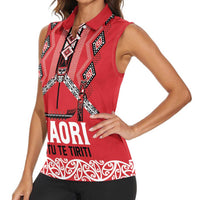 Toitu Te Tiriti Waitangi Women Sleeveless Polo Shirt Red Wharenui House - Polynesian Pride
