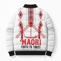 Toitu Te Tiriti Waitangi Bomber Puffer Jacket White Wharenui House - Polynesian Pride