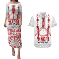 Toitu Te Tiriti Waitangi Couples Matching Puletasi and Hawaiian Shirt White Wharenui House - Polynesian Pride