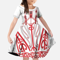 Toitu Te Tiriti Waitangi Family Matching Long Sleeve Bodycon Dress and Hawaiian Shirt White Wharenui House - Polynesian Pride