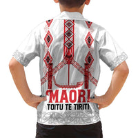 Toitu Te Tiriti Waitangi Family Matching Off Shoulder Short Dress and Hawaiian Shirt White Wharenui House - Polynesian Pride