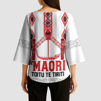 Toitu Te Tiriti Waitangi Kimono Sleeve Blouse White Wharenui House - Polynesian Pride