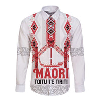 Toitu Te Tiriti Waitangi Long Sleeve Button Shirt White Wharenui House LT9 Unisex white - Polynesian Pride