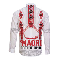 Toitu Te Tiriti Waitangi Long Sleeve Button Shirt White Wharenui House LT9 - Polynesian Pride