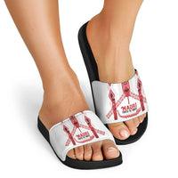 Toitu Te Tiriti Waitangi Slide Sandals White Wharenui House - Polynesian Pride