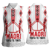 Toitu Te Tiriti Waitangi Women Sleeveless Polo Shirt White Wharenui House - Polynesian Pride