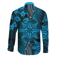 Vintage Tonga Tribal Ngatu Pattern Family Matching Short Sleeve Bodycon Dress and Hawaiian Shirt With Pacific Floral Aqua Art