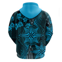 Vintage Tonga Tribal Ngatu Pattern Hoodie With Pacific Floral Aqua Art LT9 - Polynesian Pride