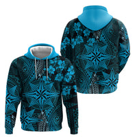 Vintage Tonga Tribal Ngatu Pattern Hoodie With Pacific Floral Aqua Art LT9 - Polynesian Pride