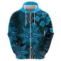 Vintage Tonga Tribal Ngatu Pattern Hoodie With Pacific Floral Aqua Art LT9 - Polynesian Pride