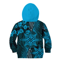 Vintage Tonga Tribal Ngatu Pattern Kid Hoodie With Pacific Floral Aqua Art LT9 - Polynesian Pride