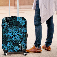 Vintage Tonga Tribal Ngatu Pattern Luggage Cover With Pacific Floral Aqua Art LT9 Aqua - Polynesian Pride