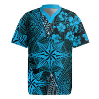 Vintage Tonga Tribal Ngatu Pattern Rugby Jersey With Pacific Floral Aqua Art LT9 Aqua - Polynesian Pride