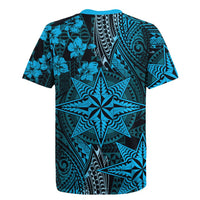 Vintage Tonga Tribal Ngatu Pattern Rugby Jersey With Pacific Floral Aqua Art LT9 - Polynesian Pride