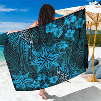 Vintage Tonga Tribal Ngatu Pattern Sarong With Pacific Floral Aqua Art LT9 One Size 44 x 66 inches Aqua - Polynesian Pride