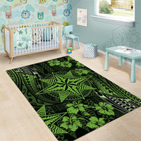 Vintage Tonga Tribal Ngatu Pattern Area Rug With Pacific Floral Lime Green Art