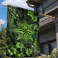 Vintage Tonga Tribal Ngatu Pattern Garden Flag With Pacific Floral Lime Green Art LT9 - Polynesian Pride