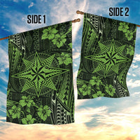 Vintage Tonga Tribal Ngatu Pattern Garden Flag With Pacific Floral Lime Green Art LT9 - Polynesian Pride