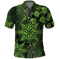 Vintage Tonga Tribal Ngatu Pattern Polo Shirt With Pacific Floral Lime Green Art LT9 Lime Green - Polynesian Pride