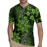 Vintage Tonga Tribal Ngatu Pattern Rugby Jersey With Pacific Floral Lime Green Art LT9 - Polynesian Pride