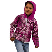 Vintage Tonga Tribal Ngatu Pattern Kid Hoodie With Pacific Floral Pink Art LT9 - Polynesian Pride