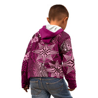 Vintage Tonga Tribal Ngatu Pattern Kid Hoodie With Pacific Floral Pink Art LT9 - Polynesian Pride