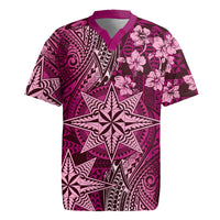 Vintage Tonga Tribal Ngatu Pattern Rugby Jersey With Pacific Floral Pink Art LT9 Pink - Polynesian Pride