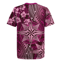 Vintage Tonga Tribal Ngatu Pattern Rugby Jersey With Pacific Floral Pink Art LT9 - Polynesian Pride