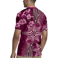 Vintage Tonga Tribal Ngatu Pattern Rugby Jersey With Pacific Floral Pink Art LT9 - Polynesian Pride