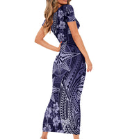 Vintage Tonga Tribal Ngatu Pattern Short Sleeve Bodycon Dress With Pacific Floral Pink Art