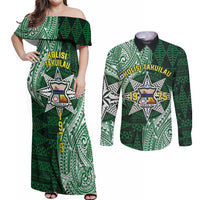 Personalised Tonga Takuilau College Couples Matching Off Shoulder Maxi Dress and Long Sleeve Button Shirt Since 1975 Special Kupesi Pattern