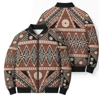 Vintage Bula Fiji Bomber Puffer Jacket Brown Tapa Masi Motif - Polynesian Pride