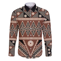 Vintage Bula Fiji Family Matching Puletasi and Hawaiian Shirt Brown Tapa Masi Motif