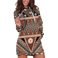 Vintage Bula Fiji Hoodie Dress Brown Tapa Masi Motif