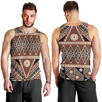 Vintage Bula Fiji Men Tank Top Brown Tapa Masi Motif LT9 - Polynesian Pride