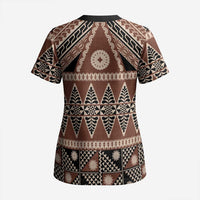 Vintage Bula Fiji Scrub Top Brown Tapa Masi Motif - Polynesian Pride