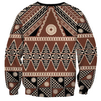 Vintage Bula Fiji Sweatshirt Brown Tapa Masi Motif LT9 - Polynesian Pride