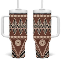 Vintage Bula Fiji Tumbler With Handle Brown Tapa Masi Motif