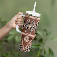 Vintage Bula Fiji Tumbler With Handle Brown Tapa Masi Motif