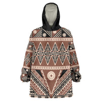 Vintage Bula Fiji Wearable Blanket Hoodie Brown Tapa Masi Motif