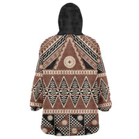 Vintage Bula Fiji Wearable Blanket Hoodie Brown Tapa Masi Motif