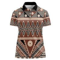 Vintage Bula Fiji Women Polo Shirt Brown Tapa Masi Motif
