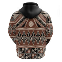 Vintage Bula Fiji Zip Hoodie Brown Tapa Masi Motif