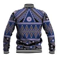 Vintage Bula Fiji Baseball Jacket Prussian Blue Tapa Masi Motif LT9 - Polynesian Pride