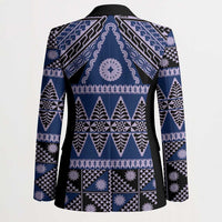 Vintage Bula Fiji Blazer Prussian Blue Tapa Masi Motif - Polynesian Pride