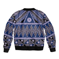 Vintage Bula Fiji Bomber Jacket Prussian Blue Tapa Masi Motif